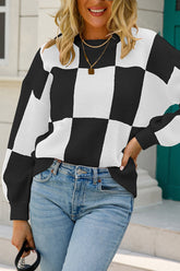 WOMENS CHECKERBOARD PATTERN SWEATER TOP